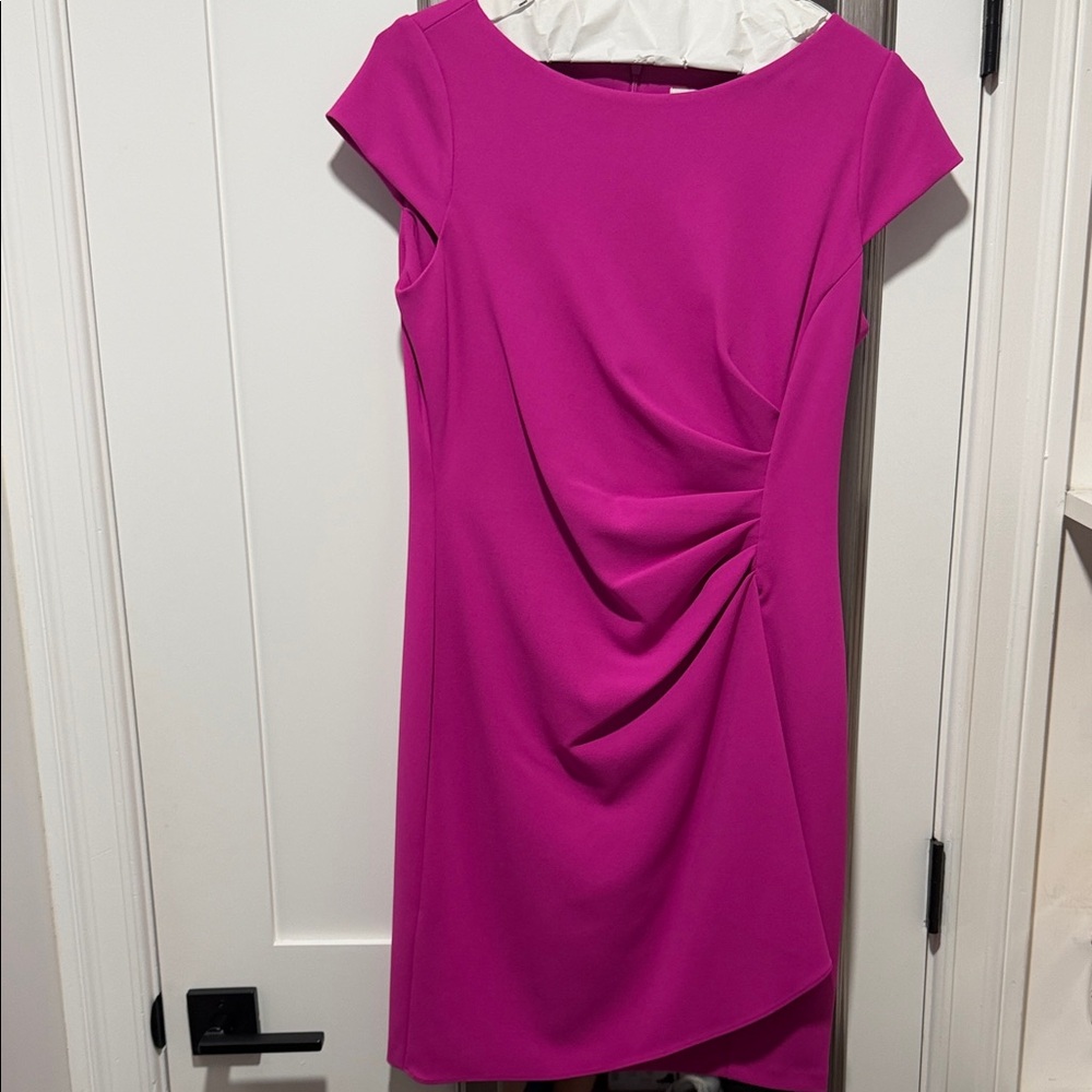 DKNY Fuchsia Ruched Cap-Sleeve Midi Dress